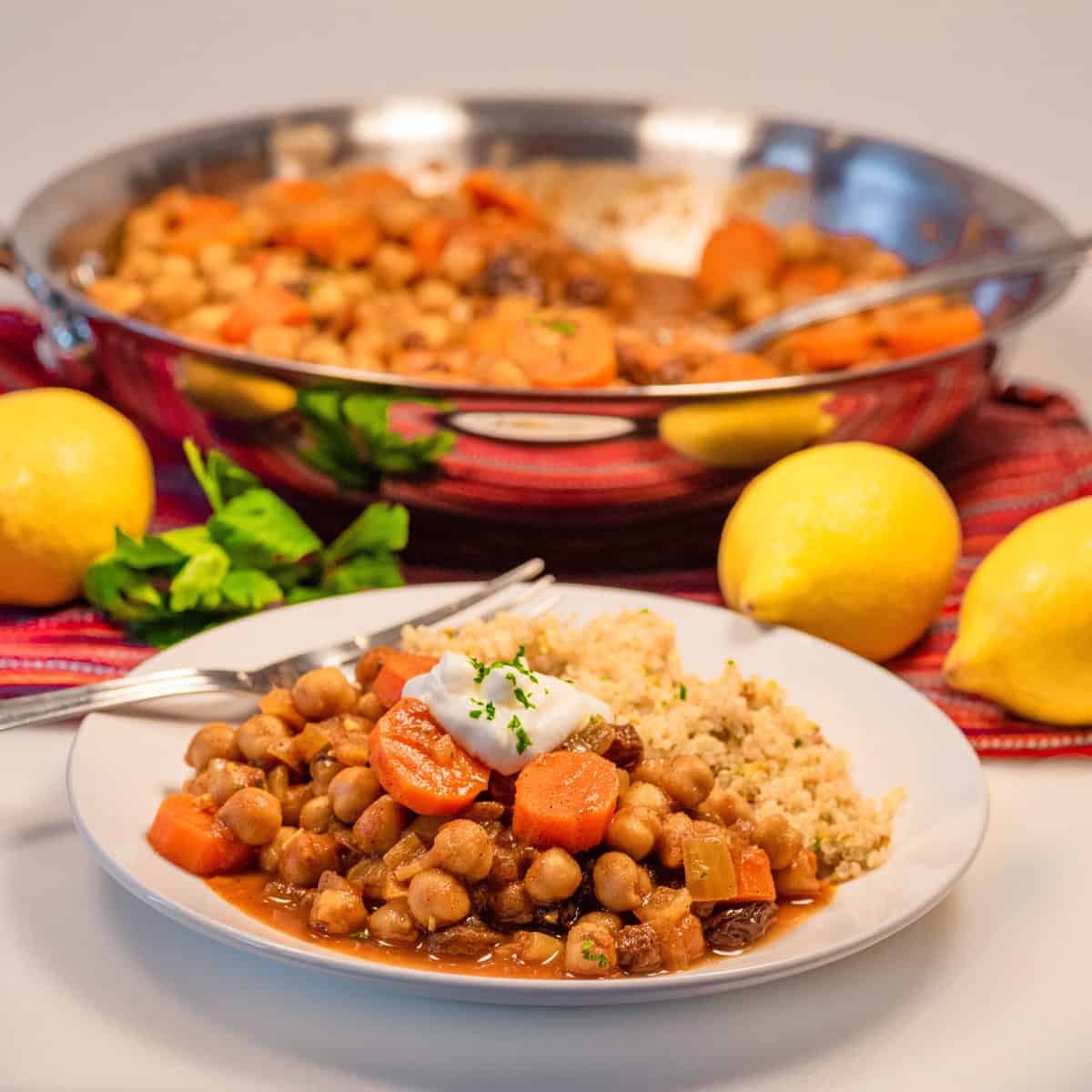 Chickpea tagine recipe served on a plate
