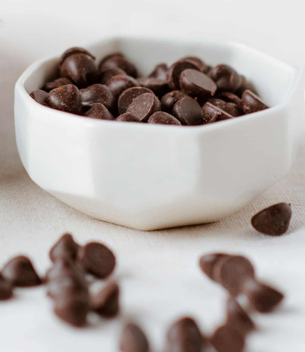 White bowl of chocolate chips