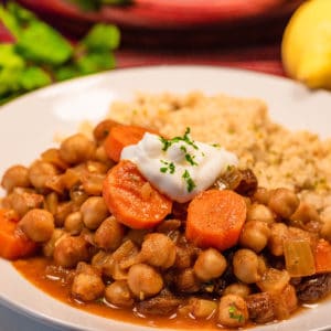 Vegan Moroccan Chickpea Tagine recipe served on a plate