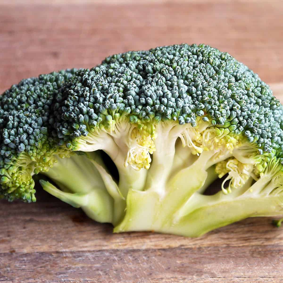 Half head of raw broccoli.