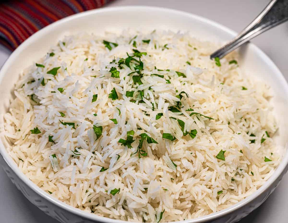 Cilantro lime rice in a serving bowl.