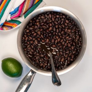 Pot of black beans.