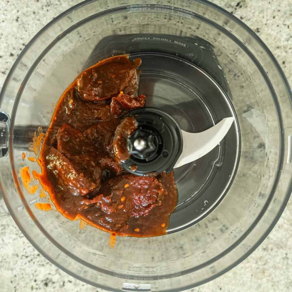 Whole chipotle peppers in food processor