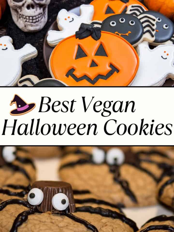 collage of vegan halloween cookies