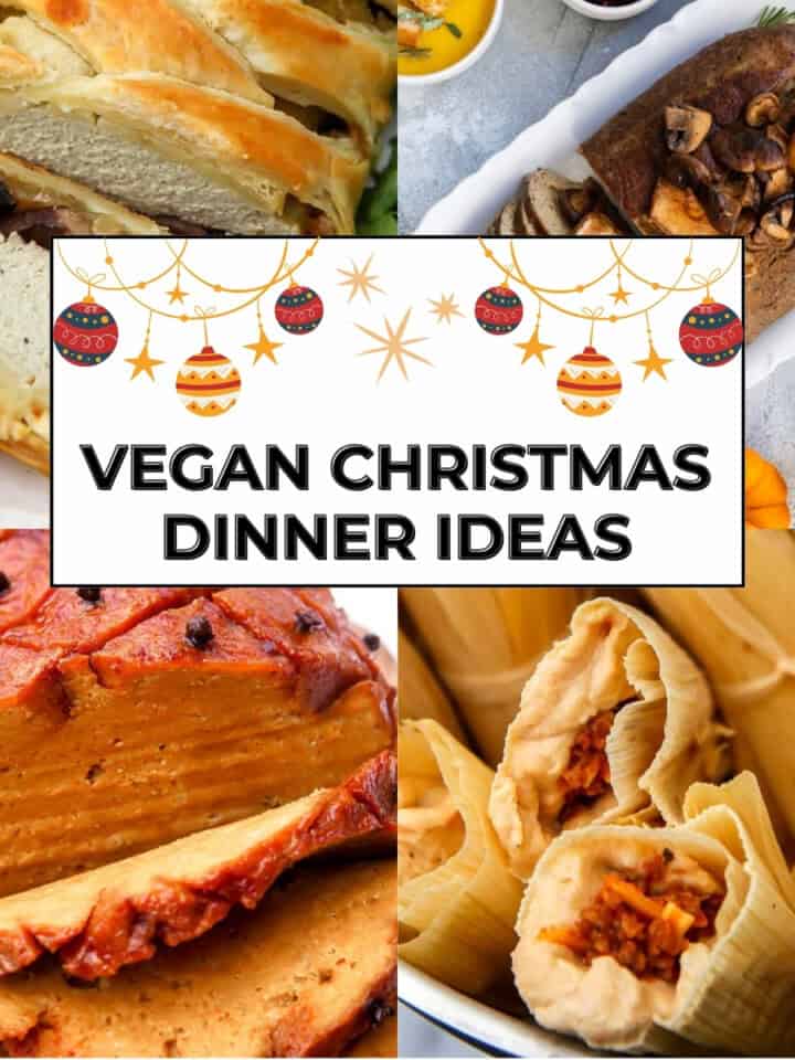 collage of vegan Christmas dinner dishes