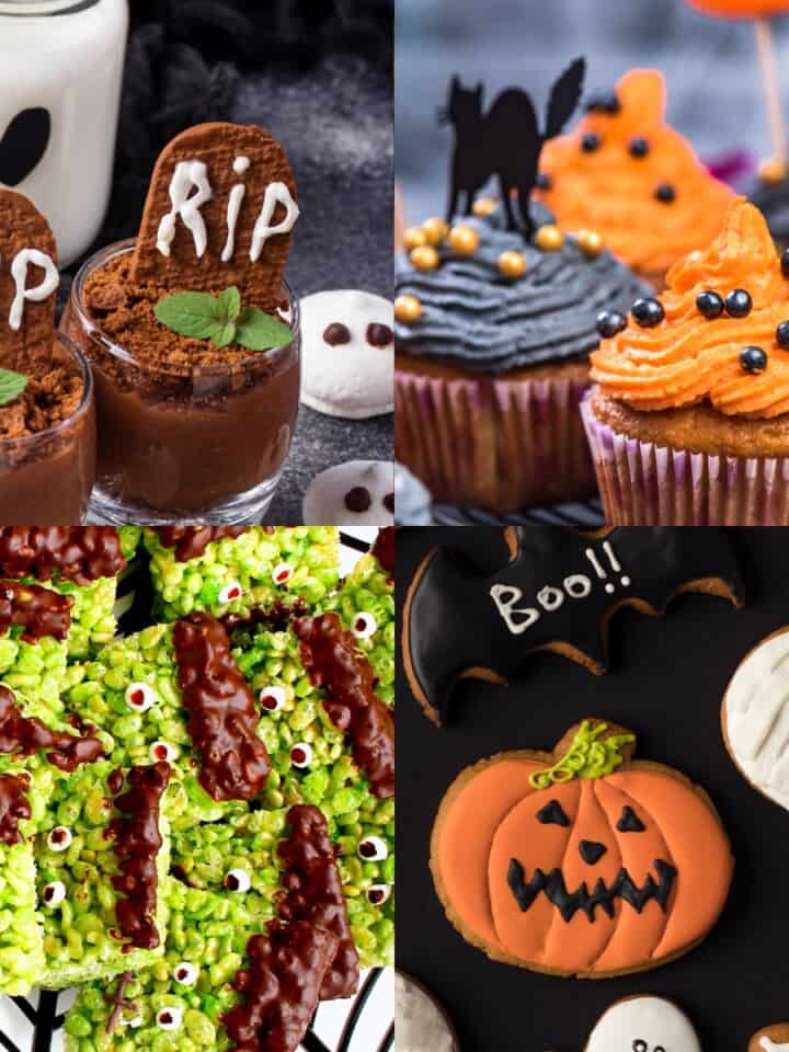 collage of vegan halloween desserts