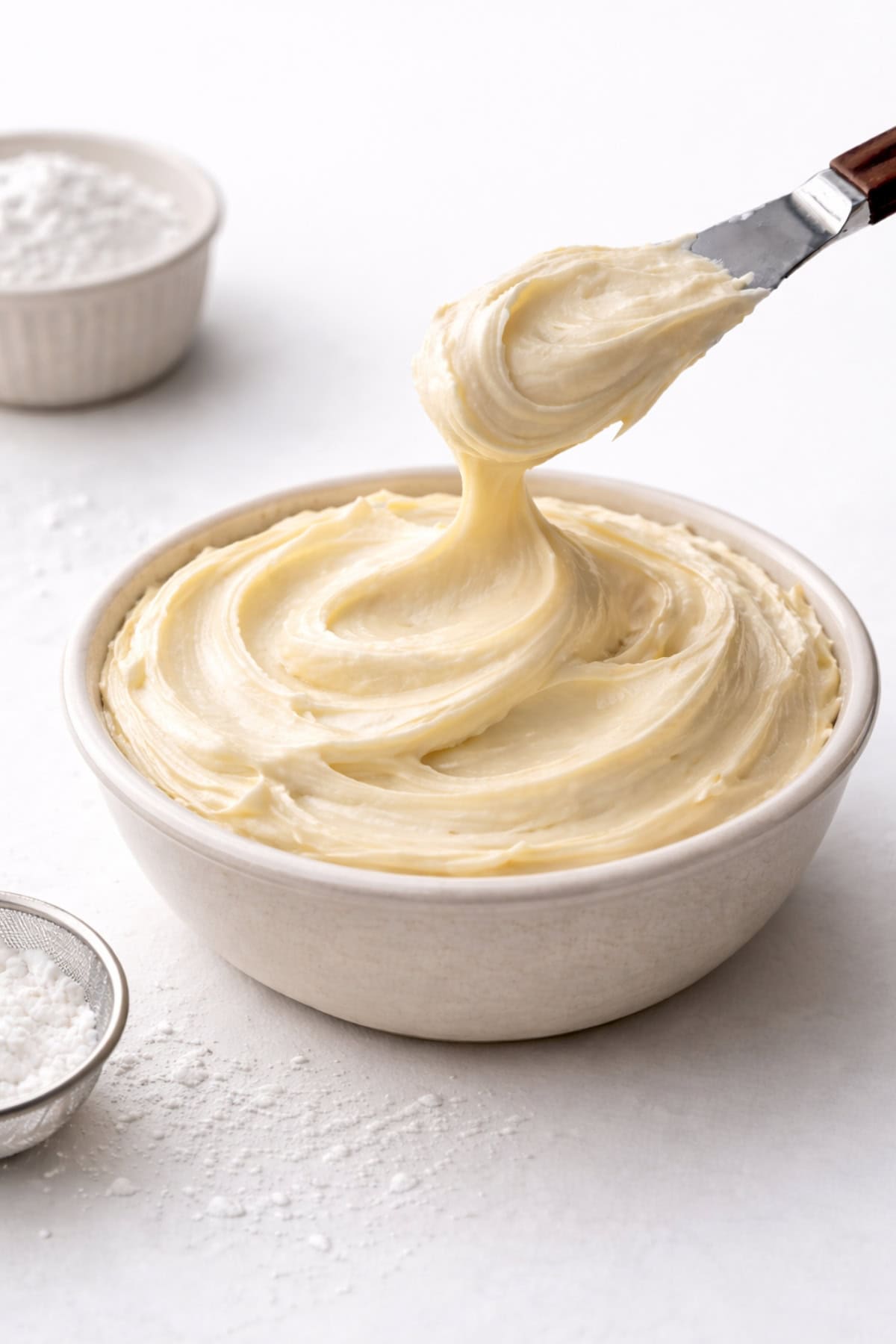 dairy free cream cheese frosting in a bowl
