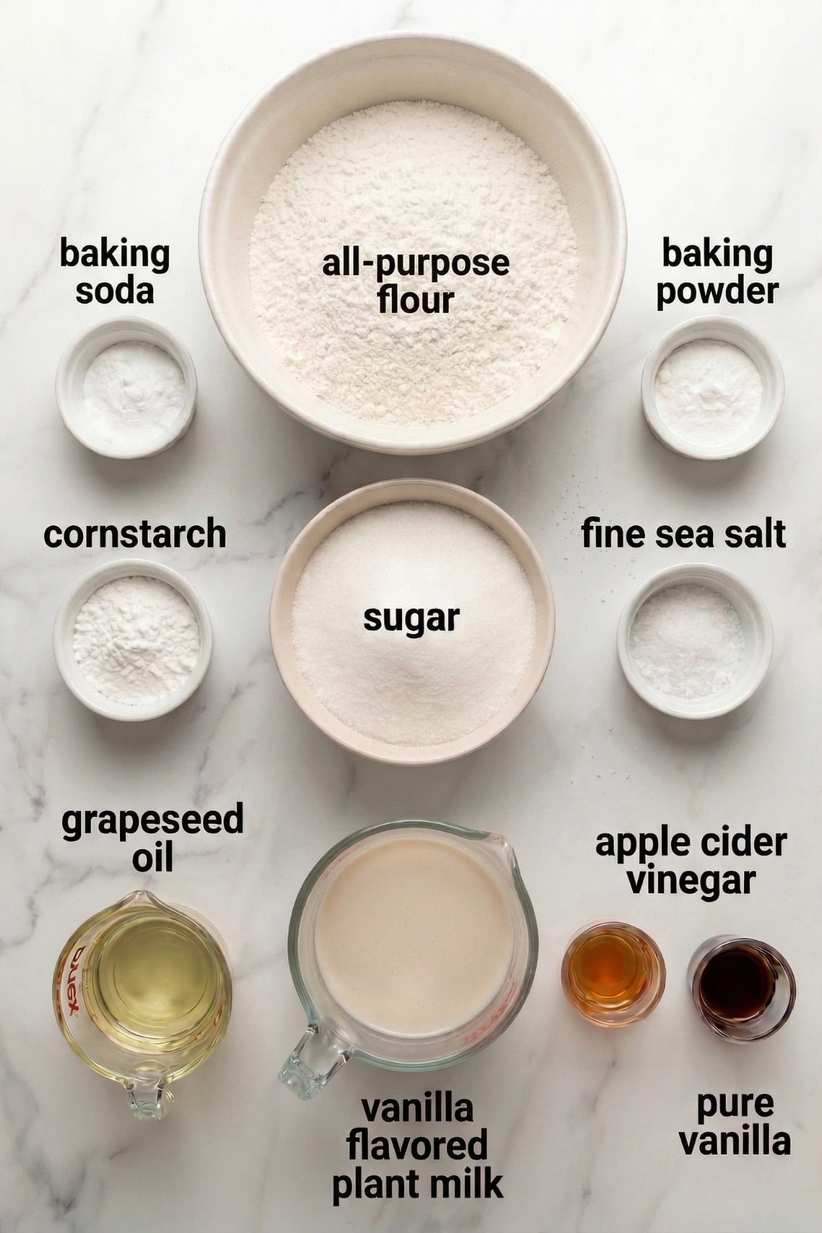 Ingredients to make vegan vanilla cupcakes.