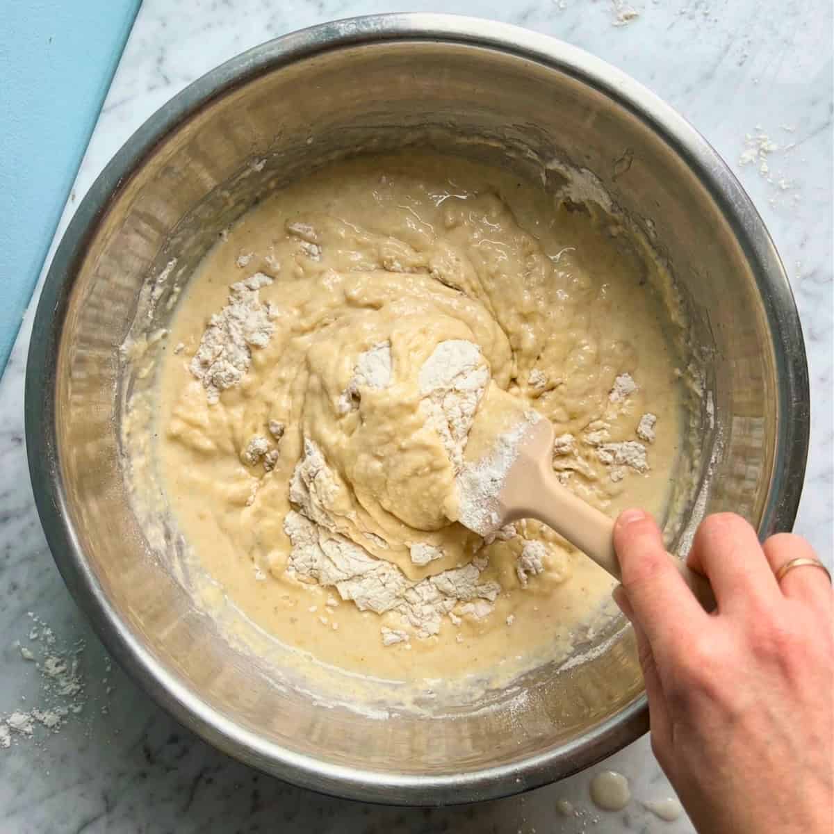 Vegan vanilla cupcake batter being mixed.