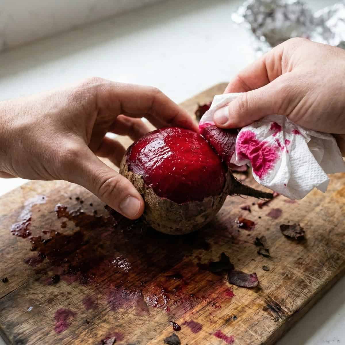 roasted beet being peeled