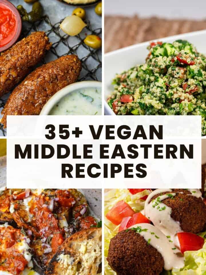 A collage of vegan middle eastern reicpes.