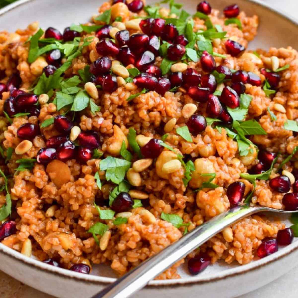 A dish of Syrian bulgur wheat salad.