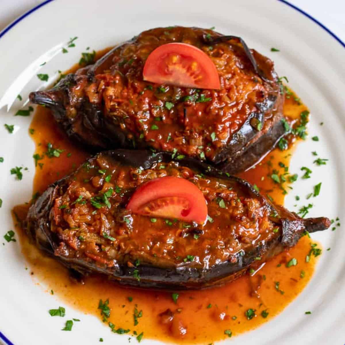 A plate of turkish stuffed eggplant.