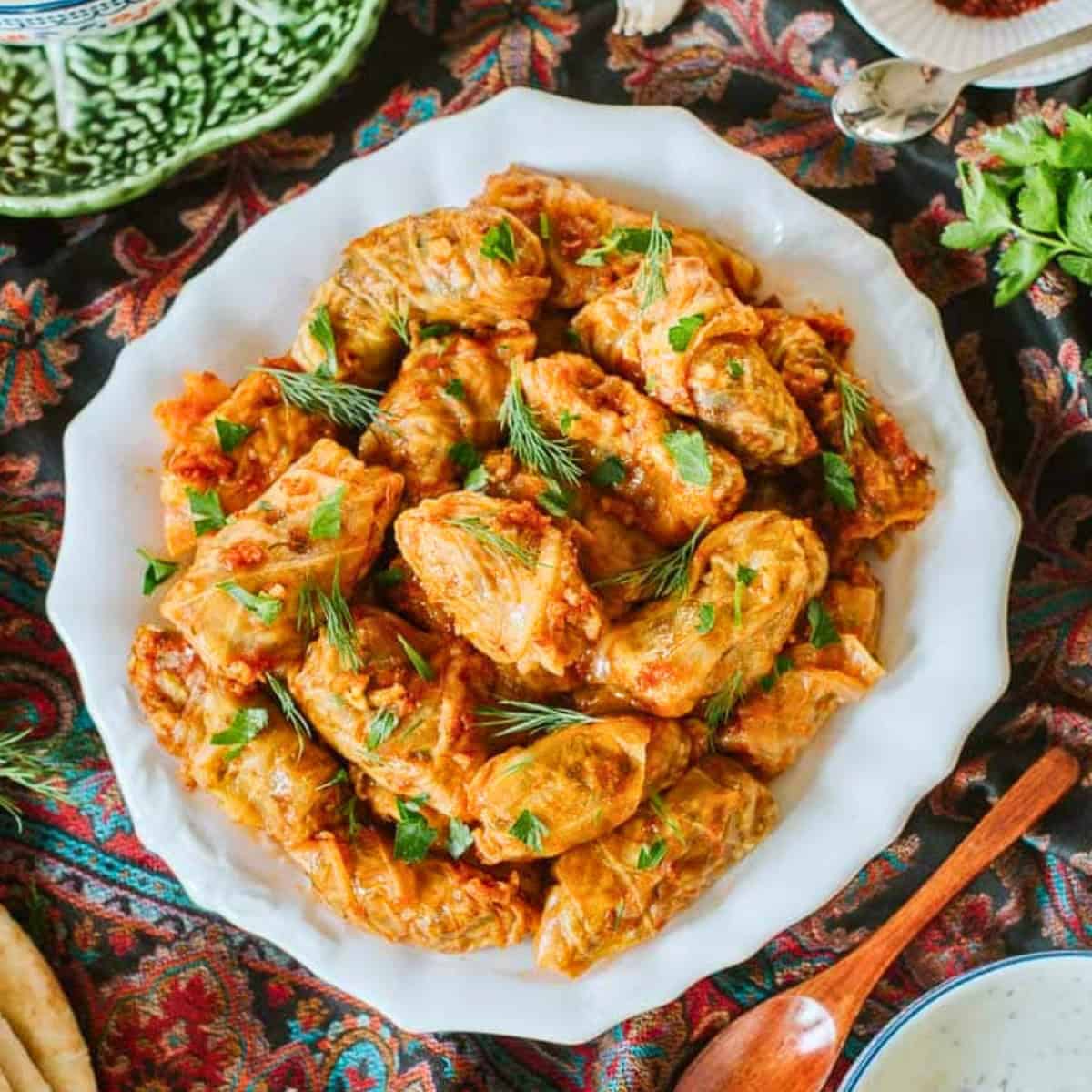 A plate of vegan lahana sarmasi.