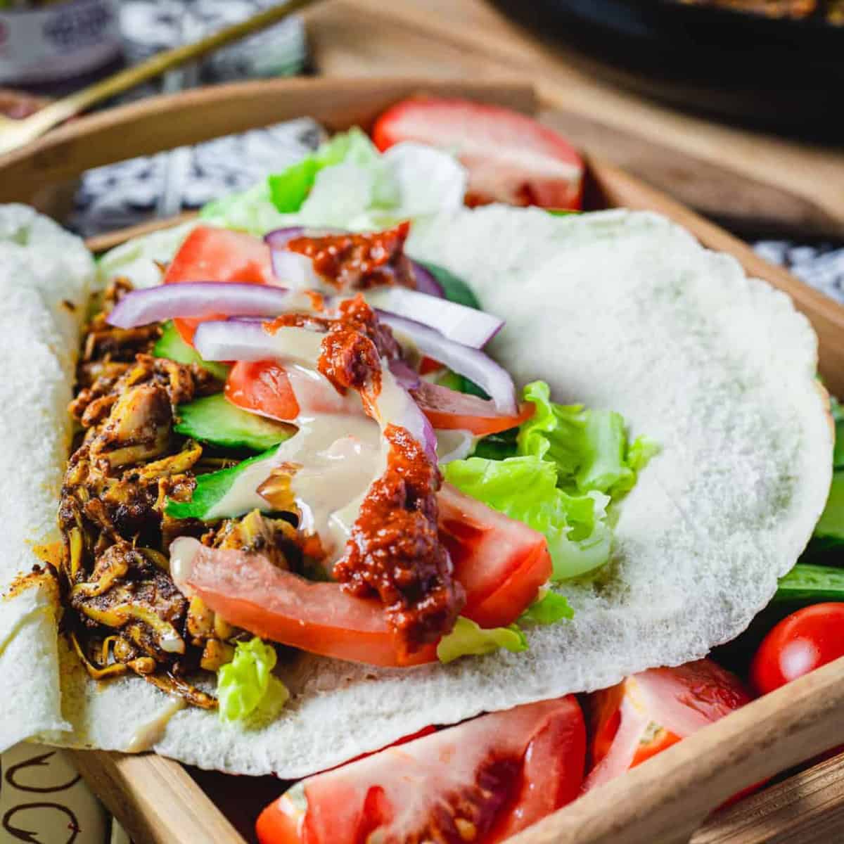 A jackfruit shawarma wrap.