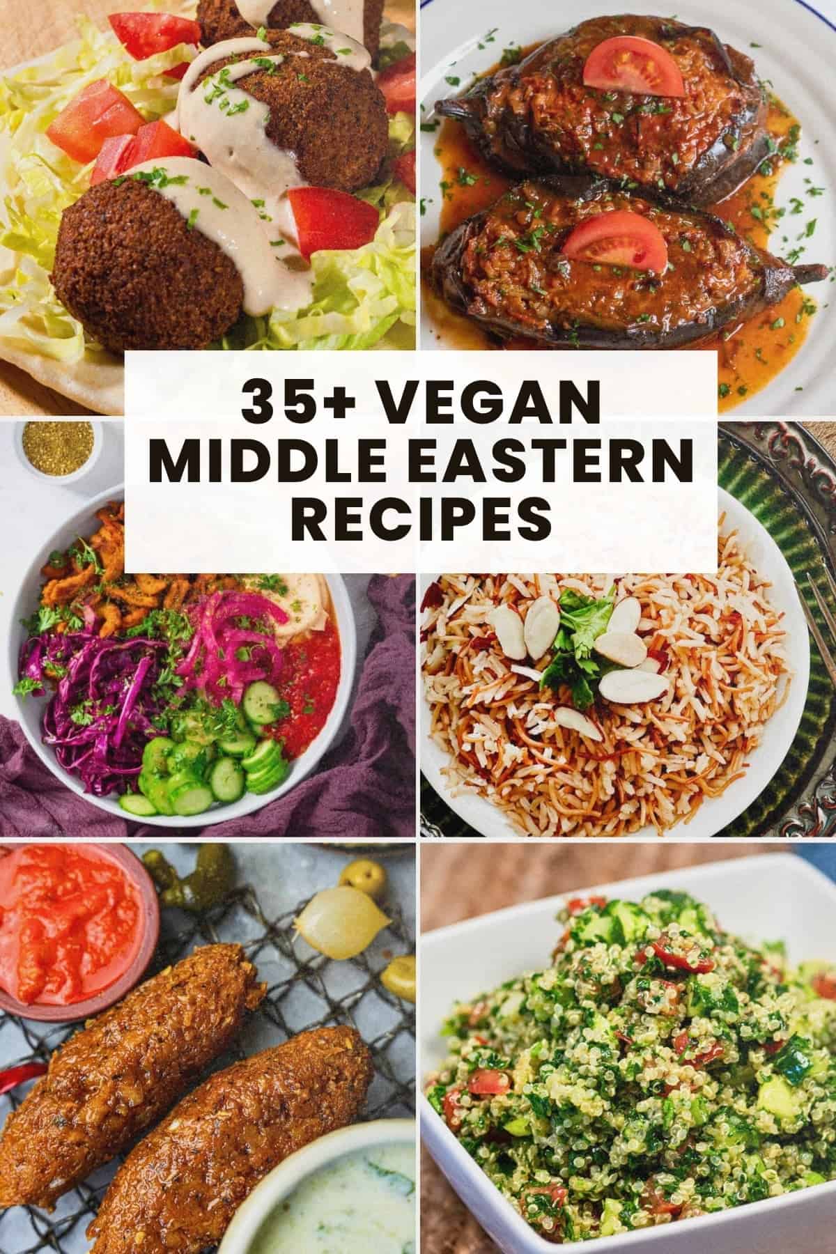 A collage of vegan middle eastern recipes.